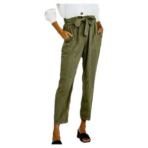 Anthropologie Social Standard Pull On Ankle Pants Tie Front Army Green Large